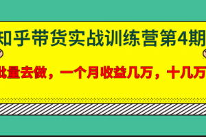 宅男·知乎带货实战训练营第4期：批量去做，一个月收益几万 十几万