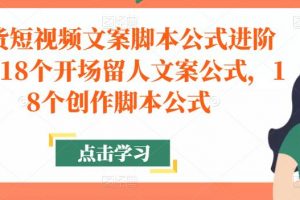 带货短视频文案脚本公式进阶班，18个开场留人文案公式，18个创作脚本公式