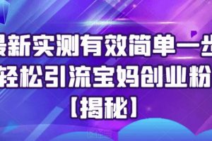 最新实测有效简单一步轻松引流宝妈创业粉【揭秘】