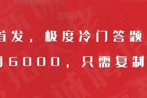 全网首发，极度冷门答题项目，一月6000，只需复制粘贴【揭秘】