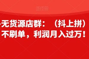 拼多多无货源店群：（抖上拼）不推广不刷单，利润月入过万！【揭秘】