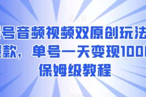 视频号音频视频双原创玩法，条条爆款，单号一天变现1000+，保姆级教程【揭秘】