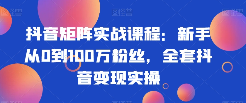 抖音矩阵实战课程：新手从0到100万粉丝，全套抖音变现实操