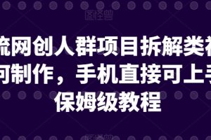 引流网创人群项目拆解类视频如何制作，手机直接可上手，保姆级教程【揭秘】