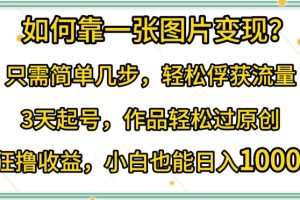 如何靠一张图片变现?只需简单几步，轻松俘获流量，3天起号，作品轻松过原创【揭秘】