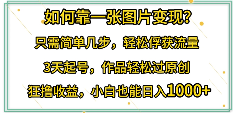 如何靠一张图片变现?只需简单几步，轻松俘获流量，3天起号，作品轻松过原创【揭秘】