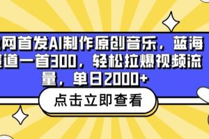 全网首发AI制作原创音乐，蓝海赛道一首300.轻松拉爆视频流量，单日2000+【揭秘】