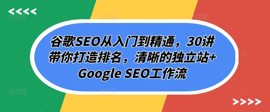 谷歌SEO从入门到精通，30讲带你打造排名，清晰的独立站+Google SEO工作流