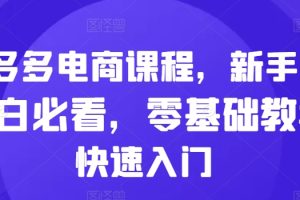 拼多多电商课程，新手纯小白必看，零基础教学快速入门