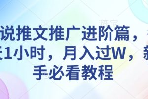 小说推文推广进阶篇，每天1小时，月入过W，新手必看教程